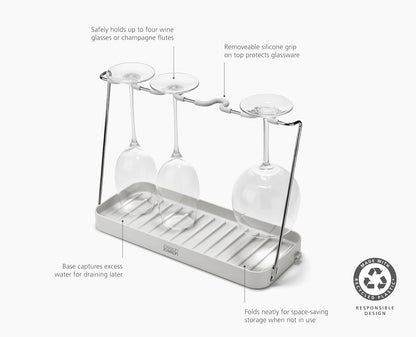 Joseph Joseph DrySmart Folding Water Bottle Drying Rack, Space-Saving Draining Board Organizer, Made from Recycled Plastic
