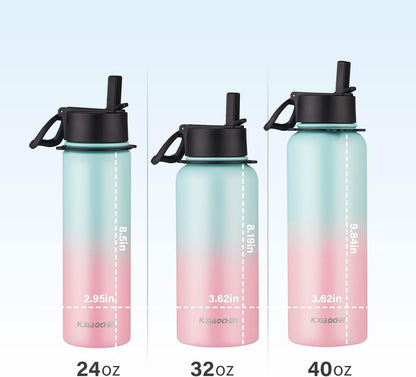 KXIAOCHEN Insulated Water Bottle With Strap, Cold For 48 Hrs Leak Proof, Triple Wall Stainless Steel Sports Water Bottle With Straw And Spout Lid For Gym Hiking Travel