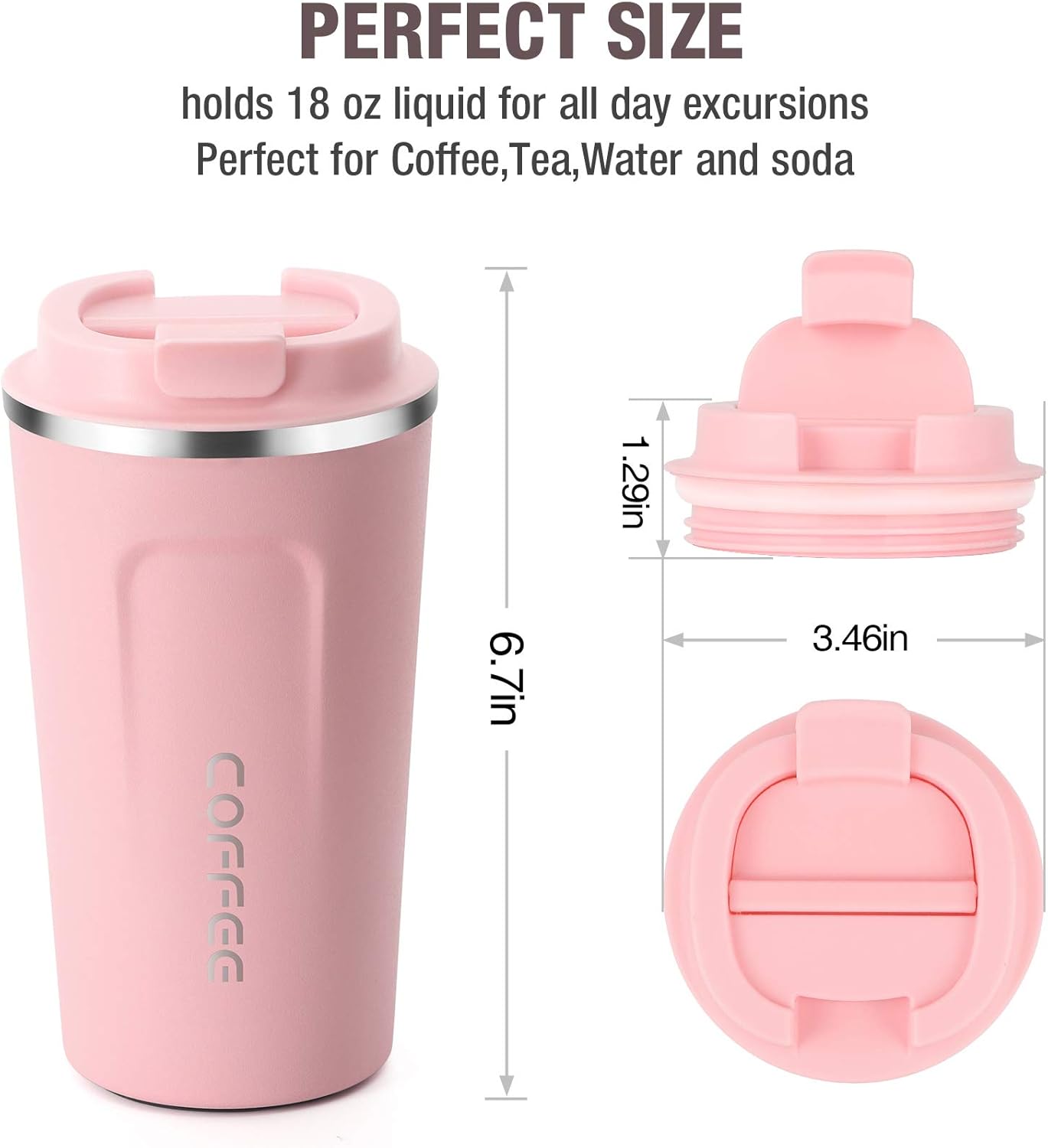 17oz (510ml) Vacuum Insulated Coffee Travel Mug, Leak proof Double Wall Stainless Steel Reusable Cup with Lid, Thermal Tumbler for Hot and Cold Drinks, Matte Texture White