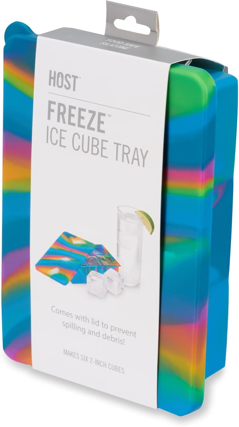 Host Ice Cube Tray, Makes Four 5-Inch Long Cubes, Durable Silicone Trays with Easy Release Design, Perfect for Water Bottles and Highball Glasses, Home Bar Accessories, Set of 1, Marble