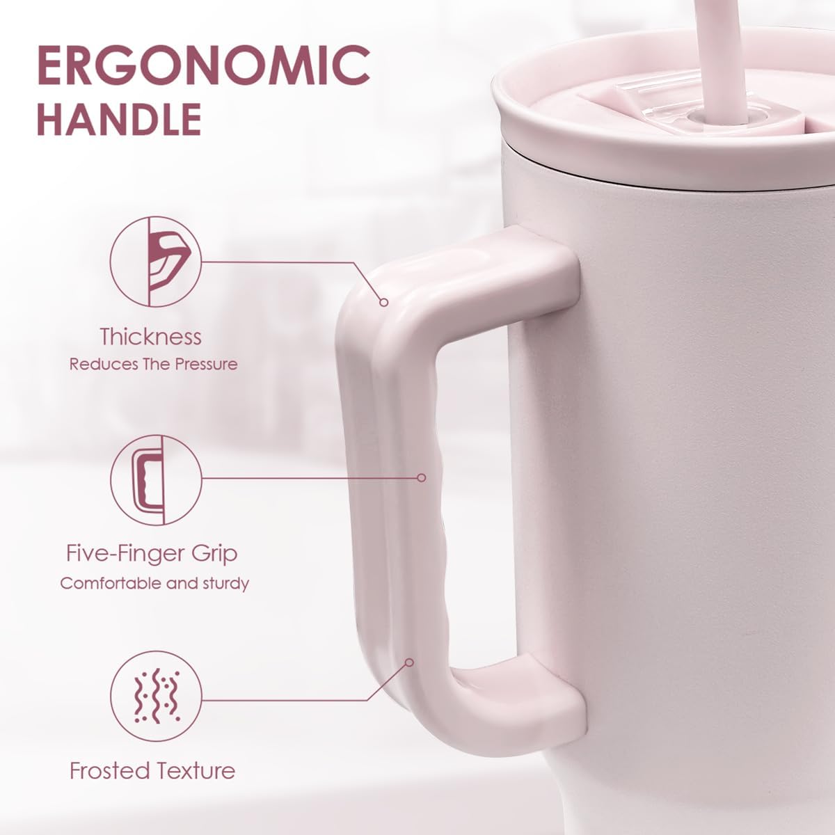 Floral Tumbler with Handle 40oz, Stainless Steel Insulated Tumblers Coffee Travel Mug Cup with Straw, Flower Coffee Cup Gifts for Women Girls, Gift for Her on Christmas Birthday Mothers Day