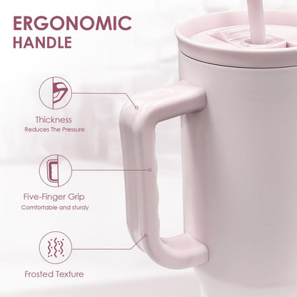 Floral Tumbler with Handle 40oz, Stainless Steel Insulated Tumblers Coffee Travel Mug Cup with Straw, Flower Coffee Cup Gifts for Women Girls, Gift for Her on Christmas Birthday Mothers Day