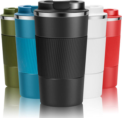 YINJOYI 12oz Travel Coffee Cups Insulated Tumbler Thermal Mug to Go with Lid Leak Proof Reusable Stainless Steel Coffee Mug Spill Proof for Hot and Iced Cold Drinks (Red, 380ml)