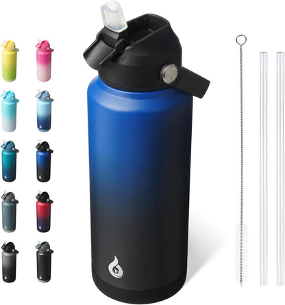 BJPKPK Insulated Water Bottle with Straw Lid, 18oz Thermo Water Bottles with Soft Nozzle, Flex Handle & Non-slip Boot, BPA Free Leak Proof Stainless Steel Metal Thermo, Tumblers, Cups,Sea Salt