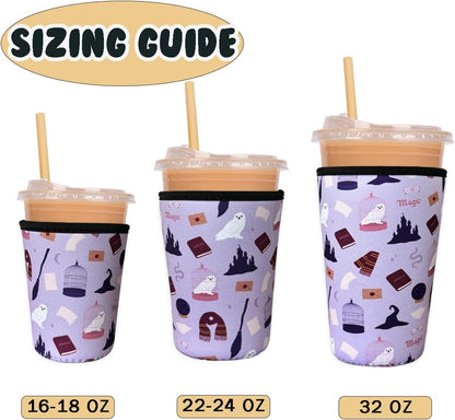 Reusable Insulated Neoprene Iced Coffee Cup Sleeve, Durable Drink Sleeve for Cold Beverages, Beverage Holder for Iced Coffee, Floral Checkers
