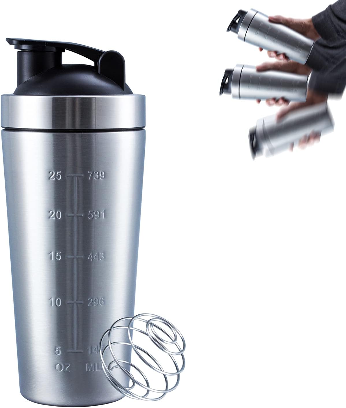 VALESKA 20-Ounce Stainless Steel Protein Shaker Bottle With Wire Whisk - BPA Free, Leak-Proof, Dishwasher Safe, Perfect for Gym Workout