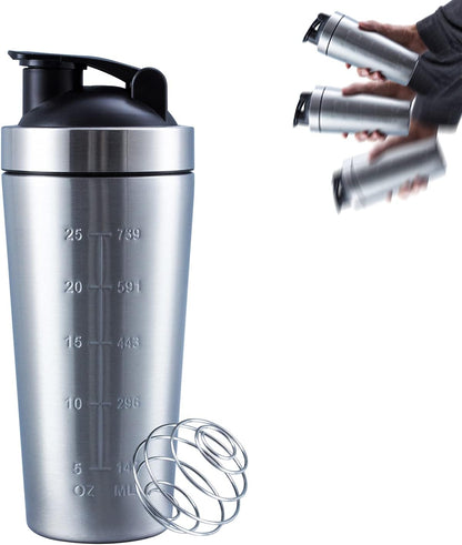 VALESKA 20-Ounce Stainless Steel Protein Shaker Bottle With Wire Whisk - BPA Free, Leak-Proof, Dishwasher Safe, Perfect for Gym Workout