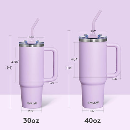 40 oz Tumbler with Handle and Straw Lid,Insulated Reusable Stainless Steel Water Bottle Travel Mug，Cupholder Friendly Double Wall Vacuum Sealed Cup (Black)