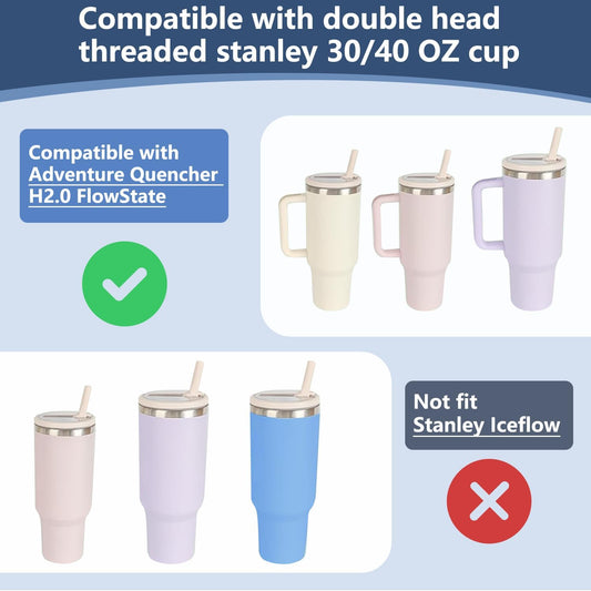 2 Pack 40 oz Tumbler Flip Straw Lid for Stanley Quencher ProTour Leak Proof Lid Replacement for Stanley H2.0 Quencher, Spill Proof Reusable Lid for Stanley Cup Accessories (Purple & Purple, 40 oz)