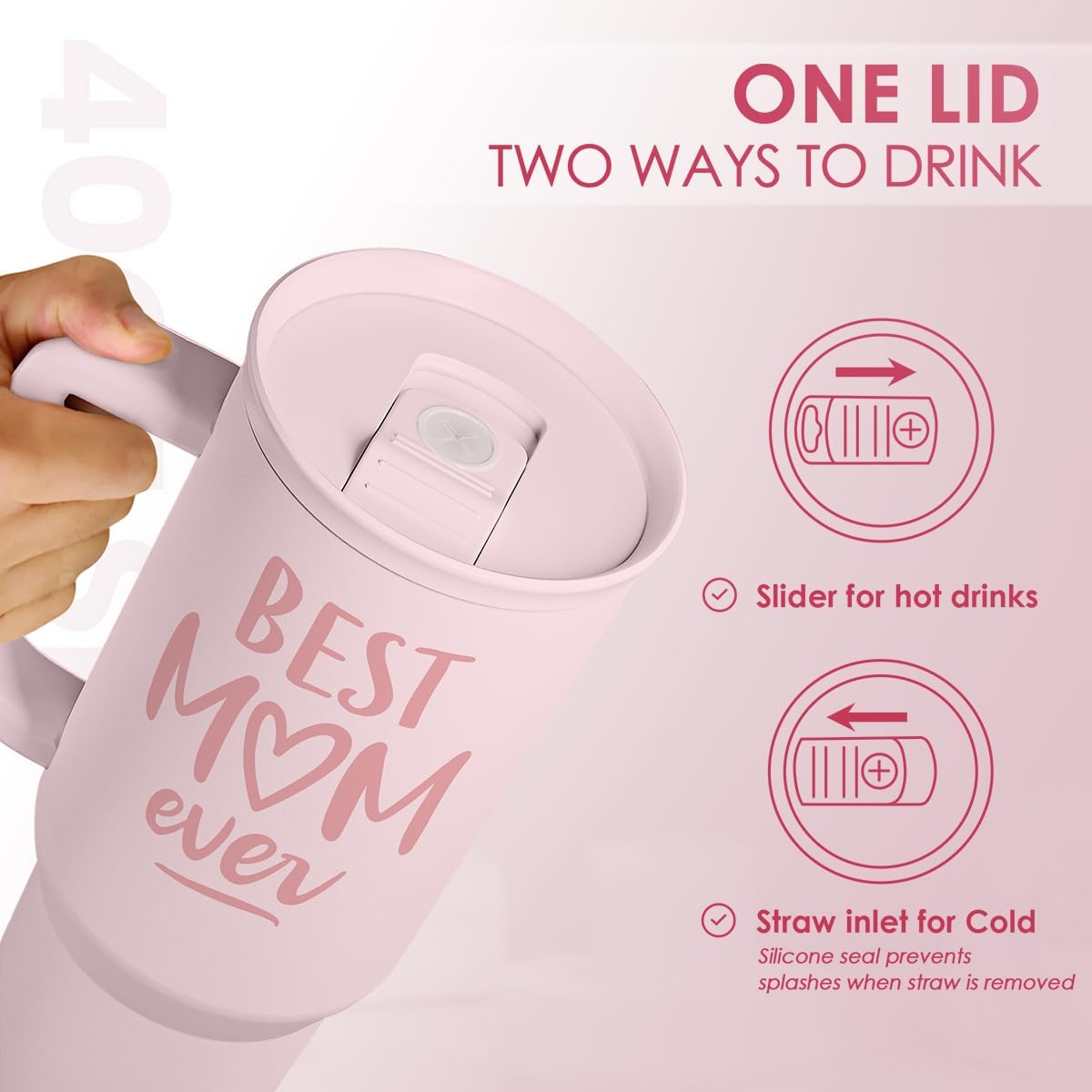 Floral Tumbler with Handle 40oz, Stainless Steel Insulated Tumblers Coffee Travel Mug Cup with Straw, Flower Coffee Cup Gifts for Women Girls, Gift for Her on Christmas Birthday Mothers Day