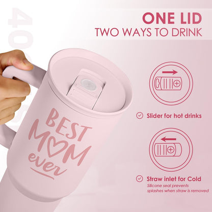 Floral Tumbler with Handle 40oz, Stainless Steel Insulated Tumblers Coffee Travel Mug Cup with Straw, Flower Coffee Cup Gifts for Women Girls, Gift for Her on Christmas Birthday Mothers Day