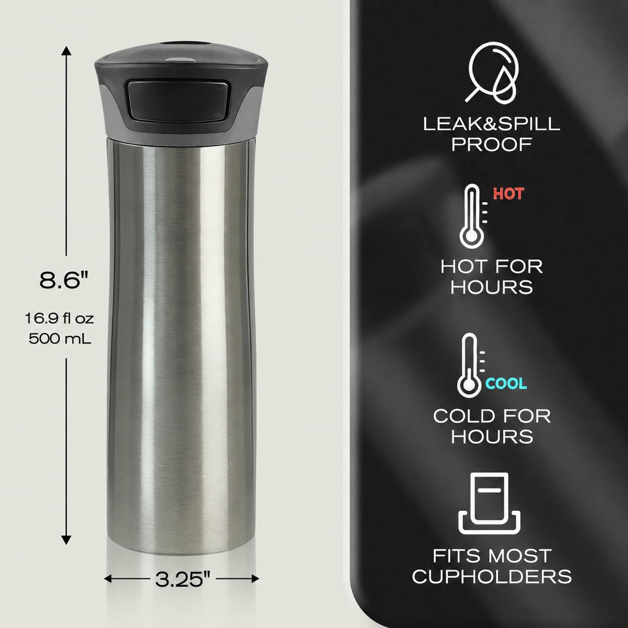 17 oz / 500 ml Travel Coffee Mug, One-Handed Pink Insulated Coffee Tumbler with Lid, Leak Proof Stainless Steel Coffee Cup, Reusable Water Bottle for Office, Car, Travel, Hot Coffee and Cold Drinks