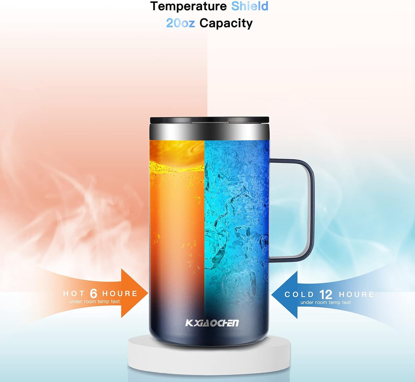 KXIAOCHEN 20oz Insulated Coffee Mug with Lid, Stainless Steel Coffee Cup, Double Wall Vacuum Coffee Tumbler with Handle, Premium Thermal Travel Coffee Mug (Navy Blue)