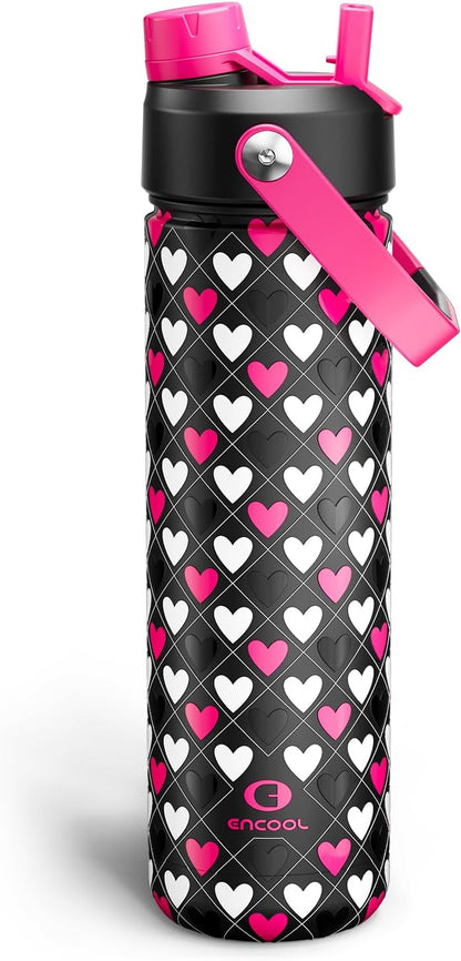 ENCOOL Insulated Water Bottle with Straw Stainless Steel Water Bottle, Leak-Proof, BPA-Free, Double Wall Vacuum Keeps Cold for 24 Hours for Sports, Travel, School (26 oz, Cotton Candy) - Colors C