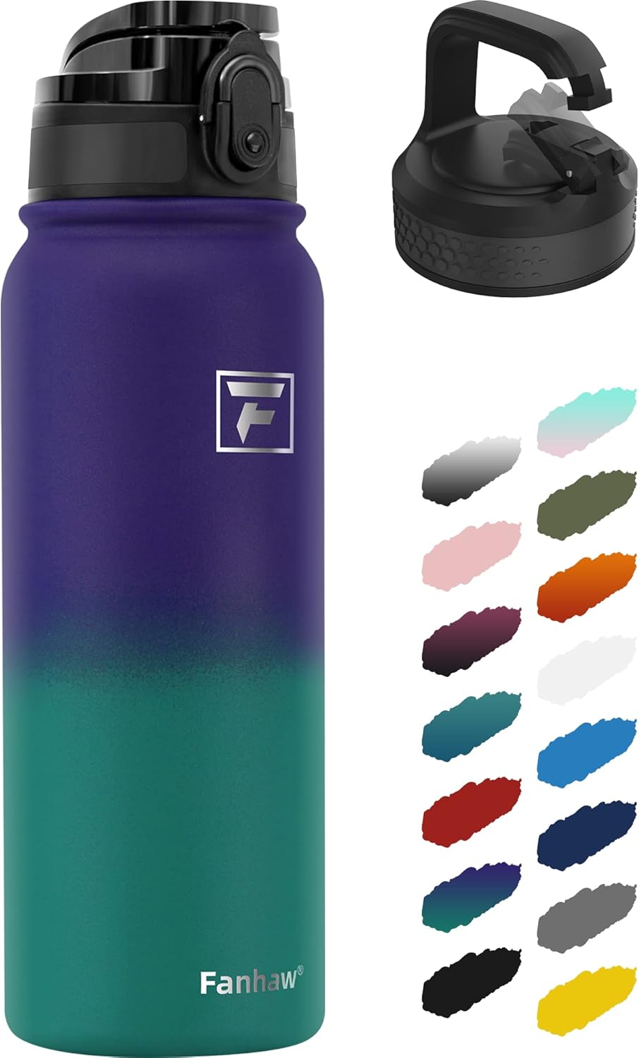 Fanhaw 20 oz Insulated Stainless Steel Water Bottle with Anti-Dust Chug Lid, Leakproof Vacuum Metal Everyday Use Bottle for Kids, Teens & Adults, Back to School Essentials (Green Blue)