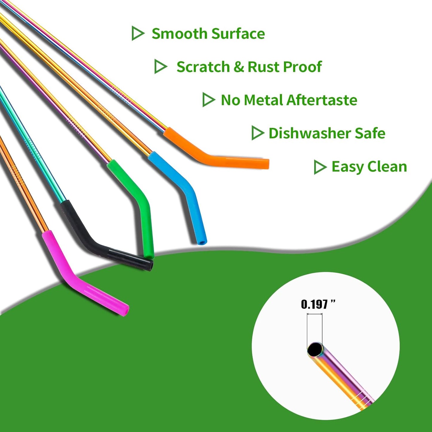 Lazycorner 16 Pcs Metal Straw Reusable 8.5" 10.5" 6mm Stainless Steel Straws for Tumblers 20oz-32oz, Rainbow Drinking Straws with Silicone Tips, 4 Straw Cleaner Brush, 1 Travel Case