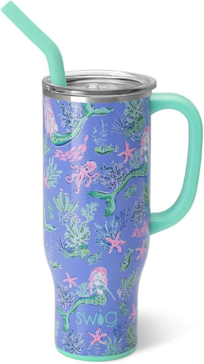 Swig Life 40oz Mega Mug, 40 oz Tumbler with Handle and Straw, Cup Holder Friendly, Dishwasher Safe, Extra Large Insulated Tumbler, Stainless Steel (Pickleball)