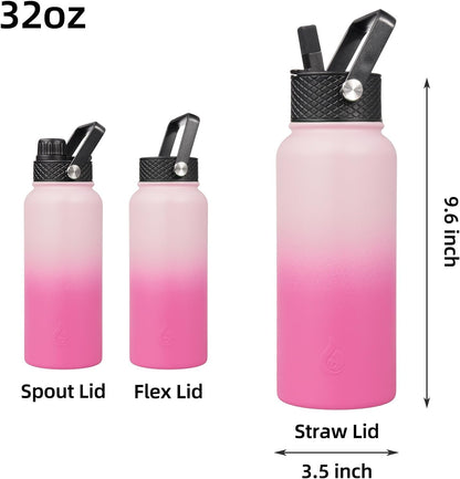 BJPKPK Insulated Water Bottles with Straw Lid, 40oz Stainless Steel Water Bottles with 3 Lids, BPA Free Leakproof Thermo, Tumblers, Cups for Sports, Gym- Midnight - Colors B