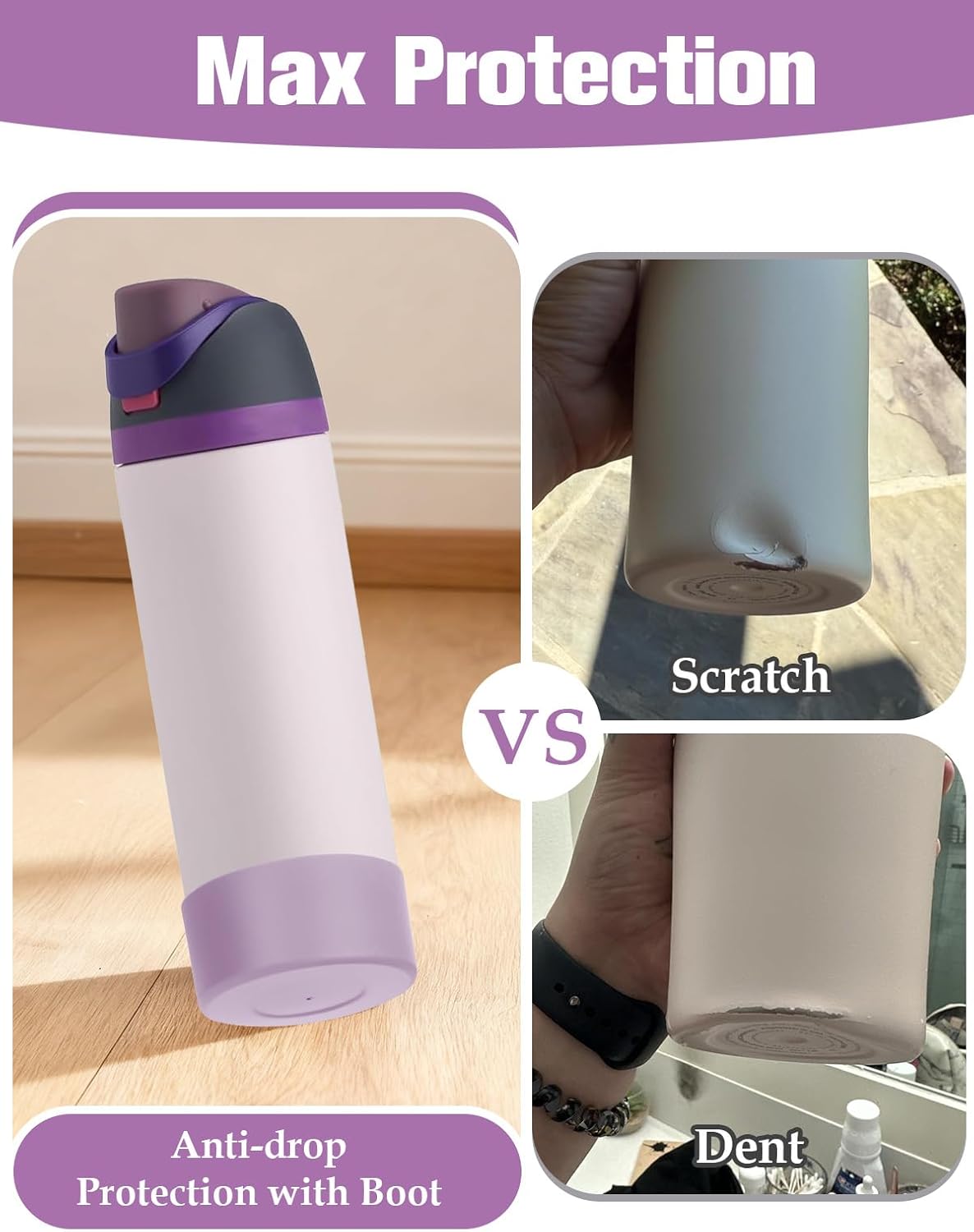 Mity rain 2PCS Silicone Boot for Owala Water Bottle 24 oz 32 oz, Anti-Slip Protective Sleeve Bottom Bumper Protector for FreeSip Stainless Steel Water Bottles Accessories