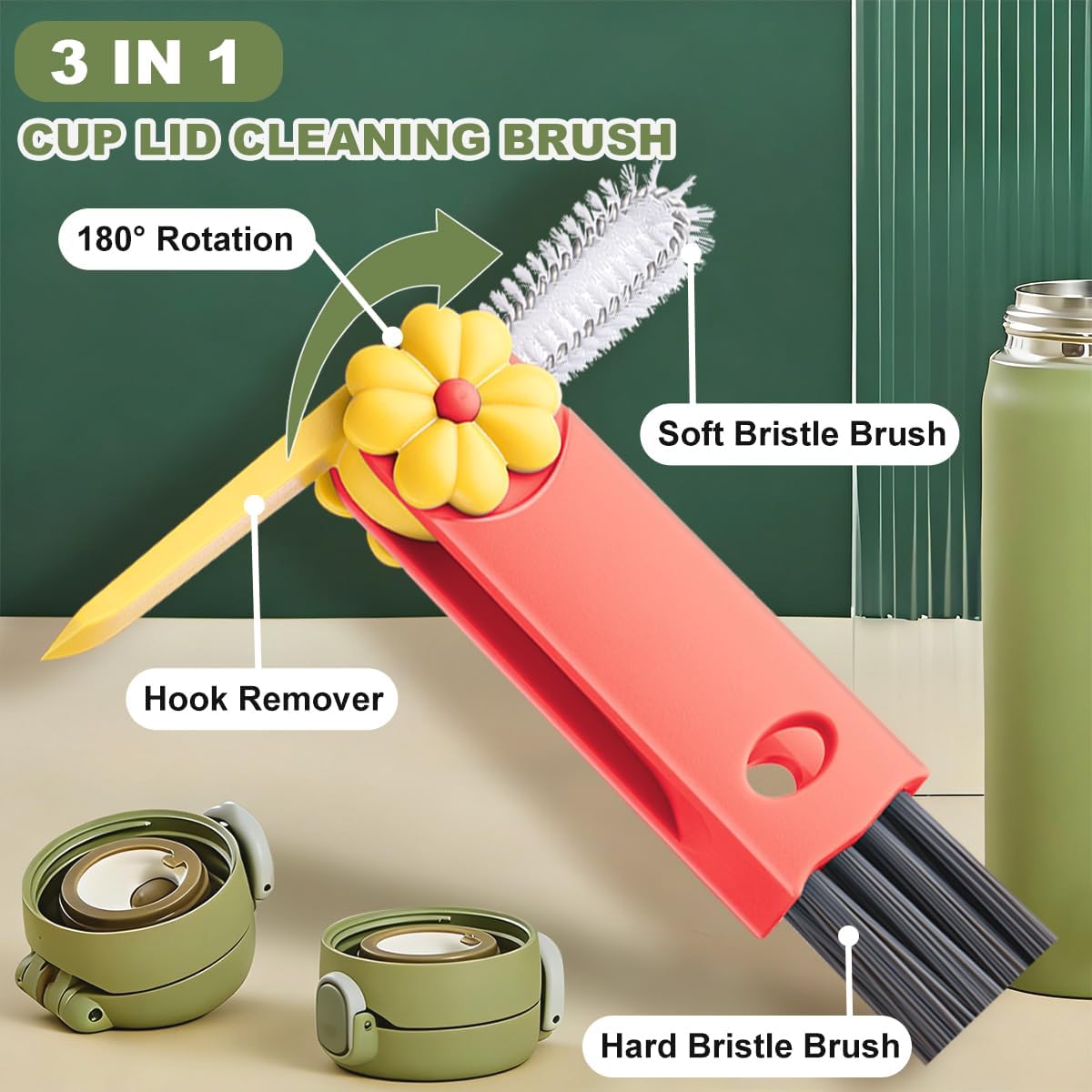 3 in 1 Cup Lid Cleaning Brush, Portable Cup Cleaner Brush, New Water Bottle Lid Cleaner Brush, Multifunctional Cleaning Brush - Home Kitchen Cleaning Tools for Tight Spaces & Bottle Gaps, 3 PCS