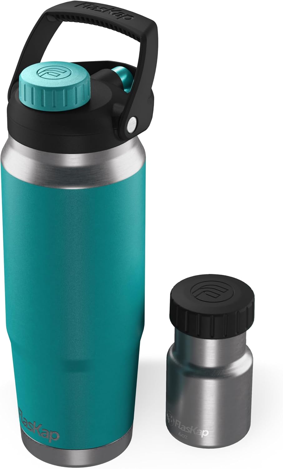 Flaskap FreePour System: 6oz Mixed Drink Tumbler Attachment and 26oz Cup Holder Friendly, Stainless Steel Water Bottle, Removable Hidden Flask Reservoir