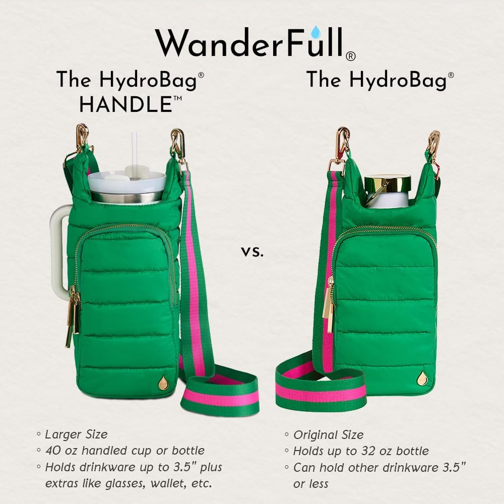 WanderFull Original HydroBag Handle® Zipper Slot for Handle, Hands-Free Crossbody Water Bottle Holder & Tumbler Accessories
