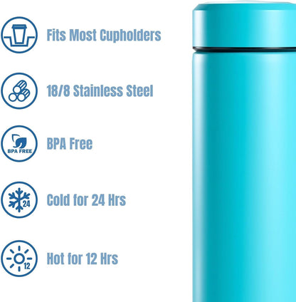 PARACITY Insulated Water Bottle,15 oz Stainless Steel Thermo, Double Wall Vacuum Water Bottle, Metal Water Bottle Keeps Hot for 12 Hrs, Cold for 24 Hrs, for Coffee, Drinks