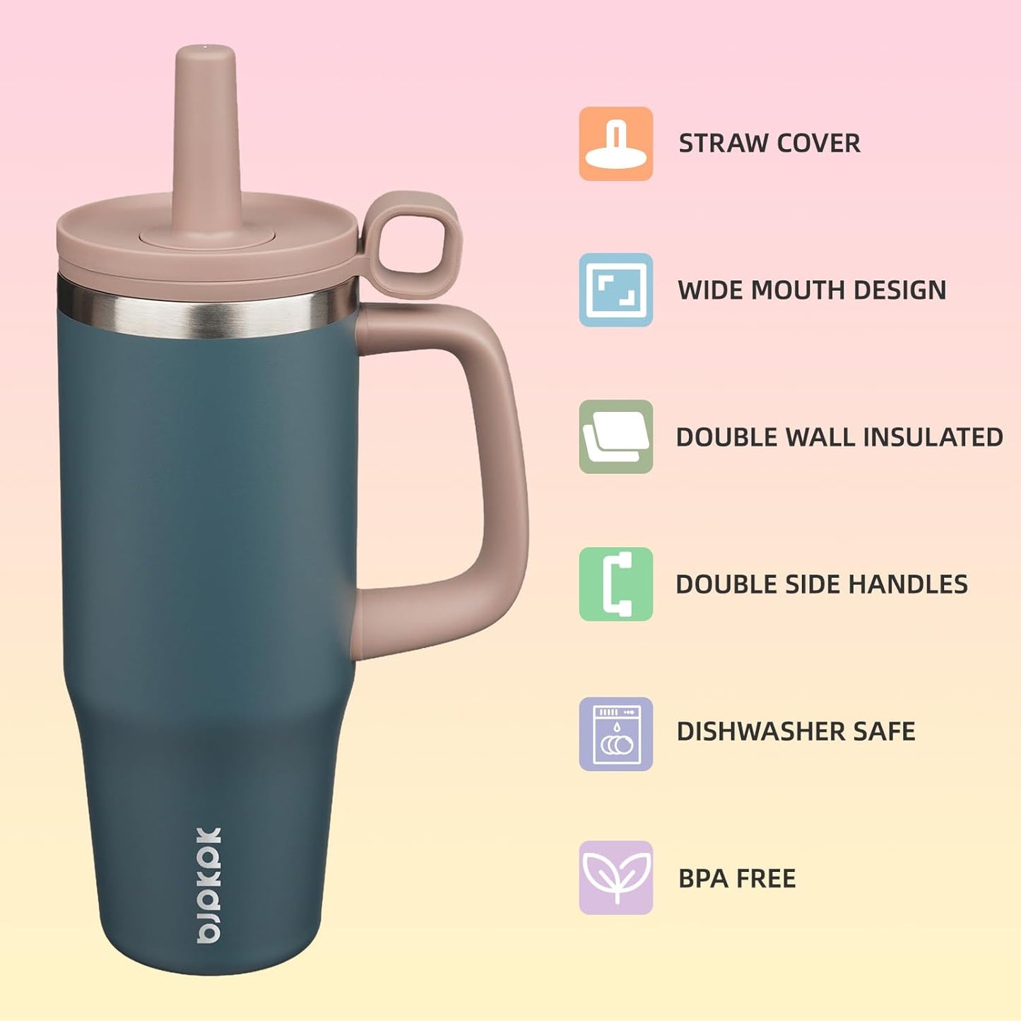 BJPKPK 50oz Insulated Tumbler with Handle Stainless Steel Travel Coffee Mug with Lid Reusable Large Water Bottle with Straw,Sky