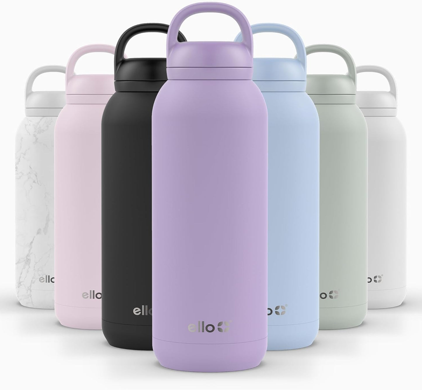 Ello Cooper 22oz Stainless Steel Water Bottle with Straw and Carry Handle, Double Walled and Vacuum Insulated Metal, Leak Proof Locking Lid with Soft Silicone Spout, Reusable, BPA Free, Lilac