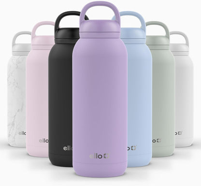 Ello Cooper 22oz Stainless Steel Water Bottle with Straw and Carry Handle, Double Walled and Vacuum Insulated Metal, Leak Proof Locking Lid with Soft Silicone Spout, Reusable, BPA Free, Lilac