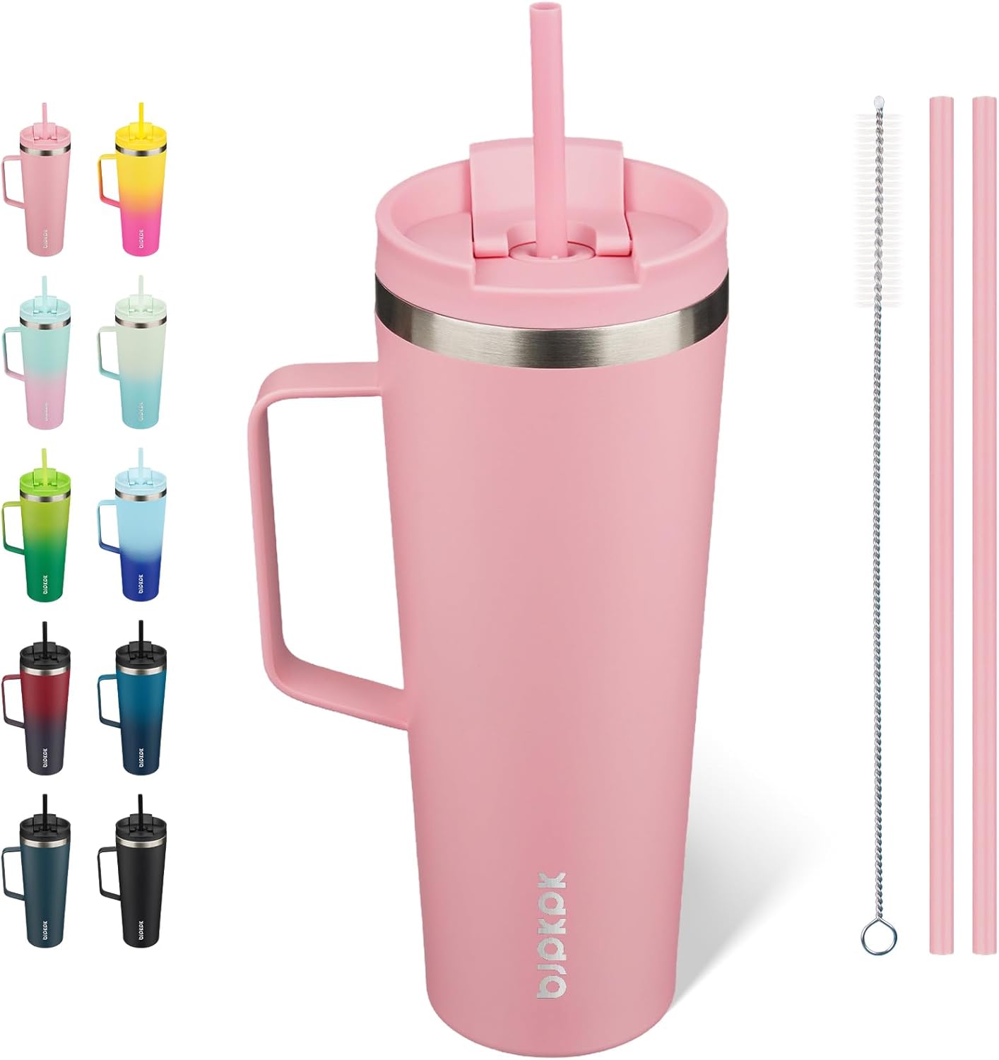 BJPKPK Insulated Tumbler with Handle, 18oz Insulated Tumblers with Lid and Straw, Stainless Steel Metal Water Bottles, Coffee Travel Mugs, Cups, Marshmallow