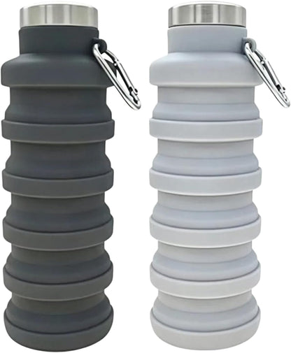 YCT Collapsible Water Bottle 17oz（500ml），Travel Portable Sport Water Bottle，Reusable Silicone Foldable Water Bottles for Gym Camping Hiking (Purple+Black)