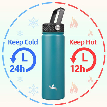 Konokyo 22oz Stainless Steel Bottles with 3 Lids Sport Insulated Water Bottle,Mint