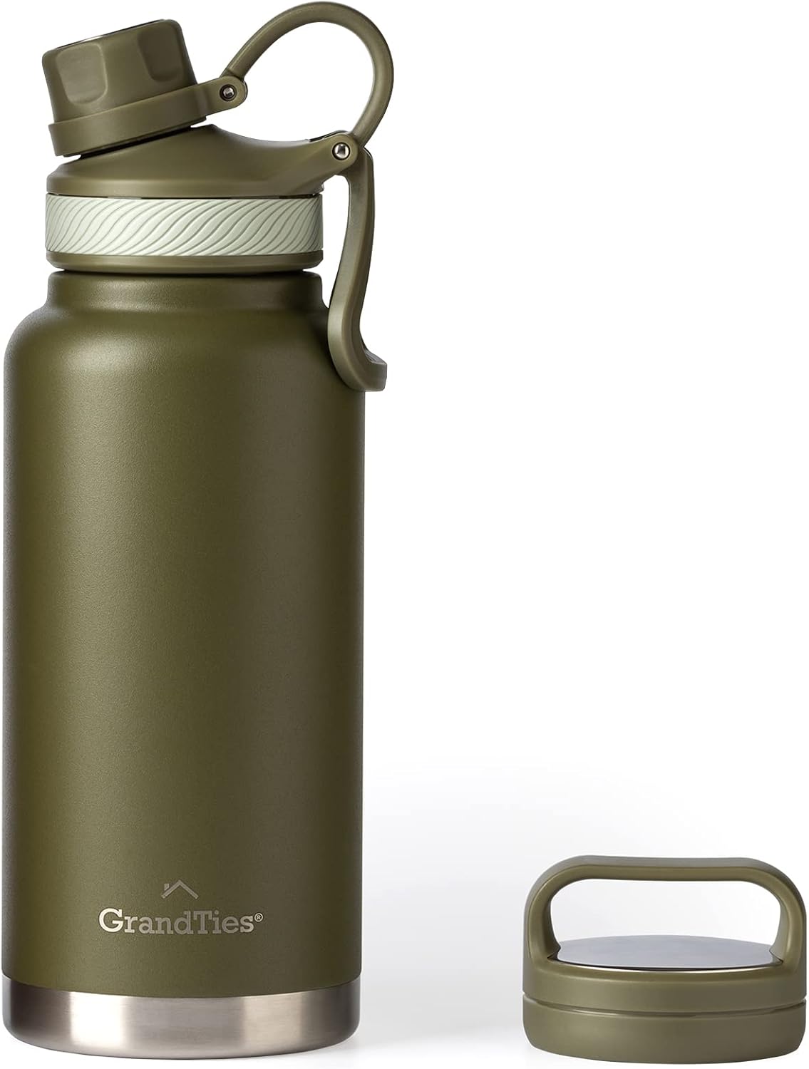 GRANDTIES 2 Lids Sports Stainless Steel Water Bottles – Wide Mouth Vacuum Insulated Reusable Leak Proof BPA-Free Travel Metal Canteen, Thermal Bottles for Men Women Gym (Ivory White 32 oz)