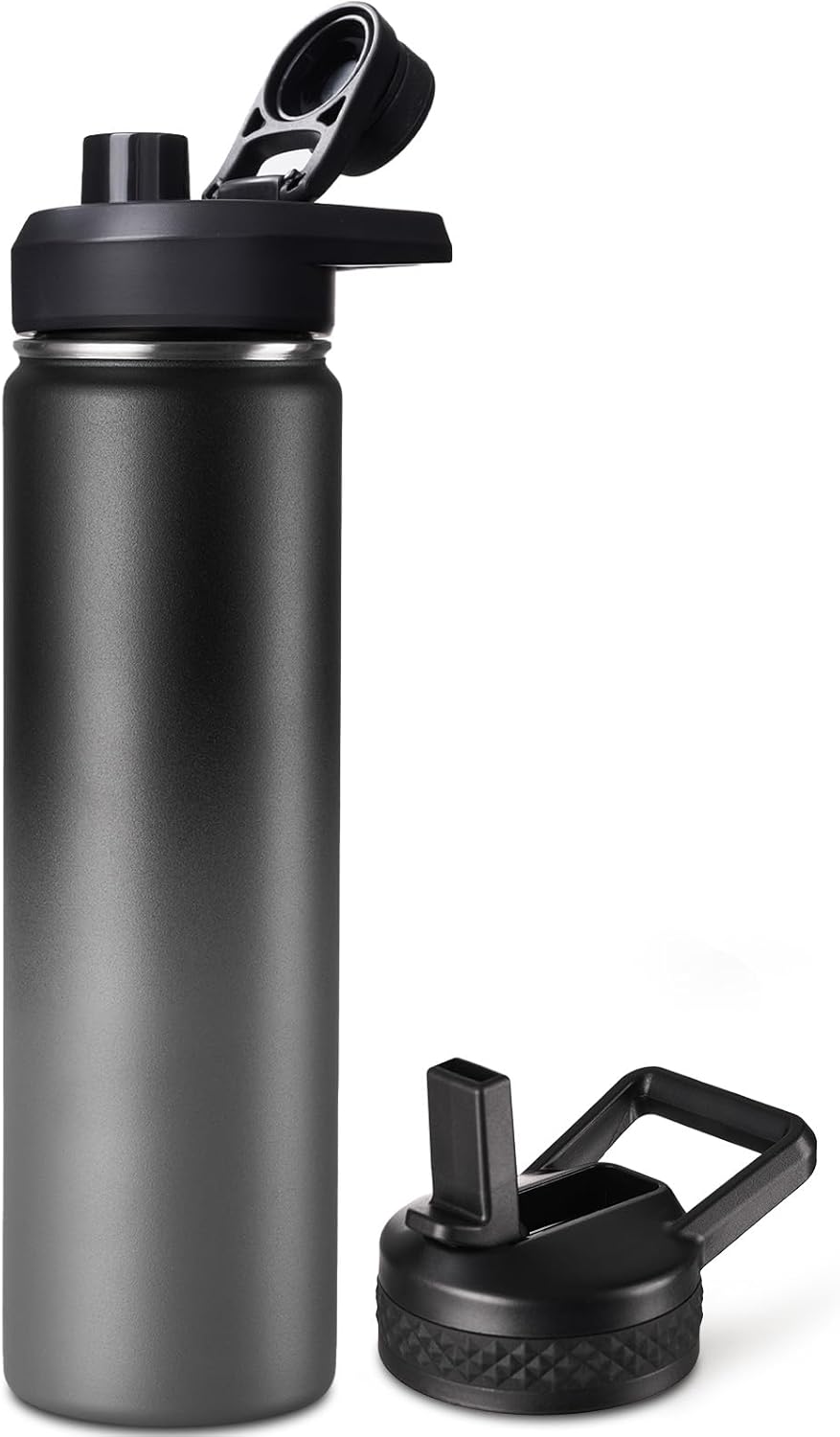 Fijinhom 24 oz Insulated Water Bottle with Handle, 304 Stainless Steel Water Bottles with Wide Mouth, Double Wall Vacuum Sports Water Bottle, BPA Free, Keep Cold and Hot, Black | with Handle