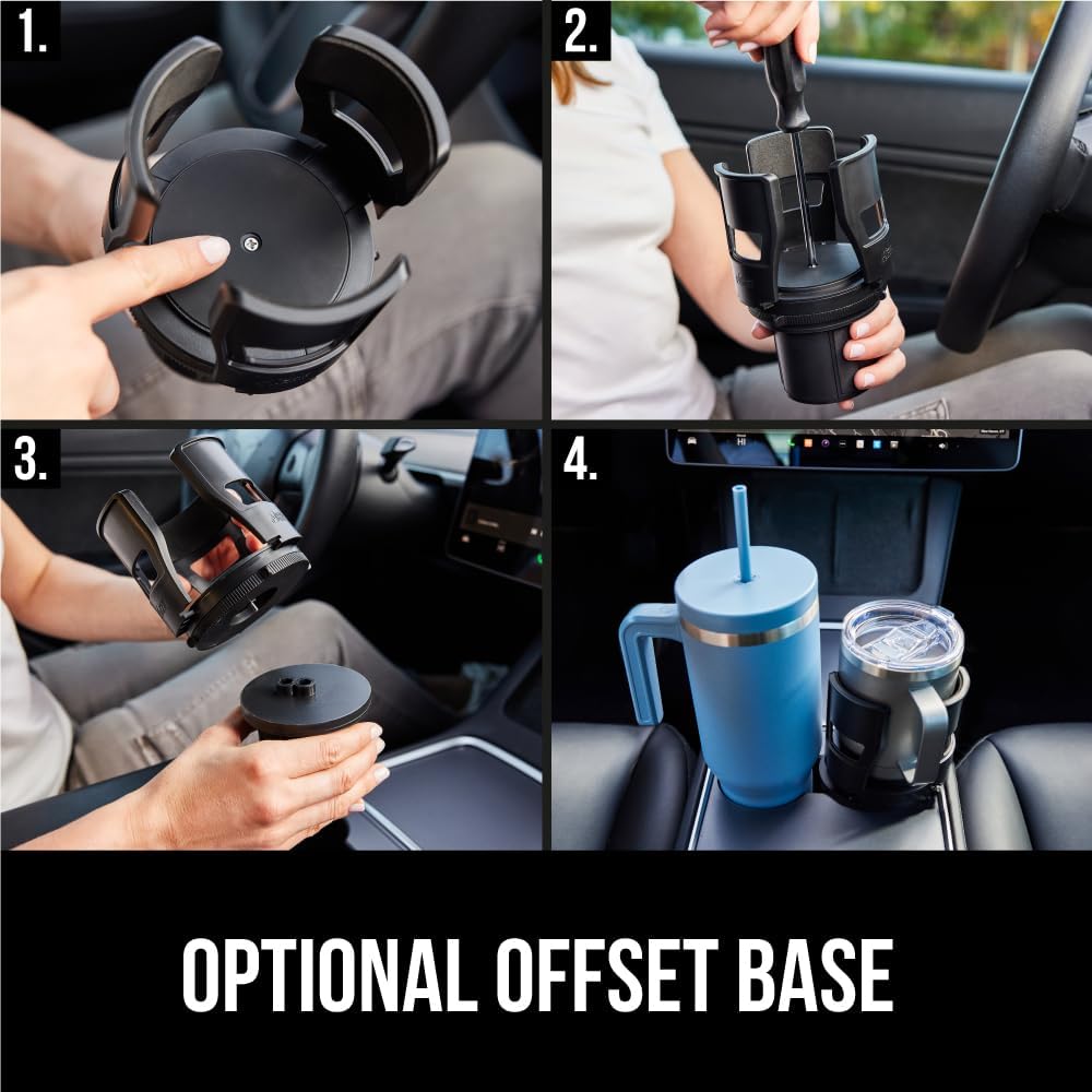 GORILLA GRIP Patent Pending Adjustable Car Cup Holder Expander, Keeps Water Bottle Secure, Expands to Fit 18 to 48 oz Large Bottles, Yeti, Owala, Stanley with Handle, Coffee Mug Insert for Cars, Black