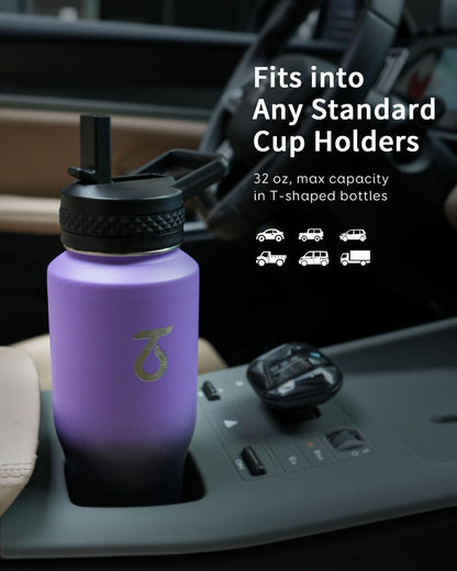 Trebo 40 oz Water Bottle Insulated Fit Car Cup Holder with Handle, Stainless Steel Water Bottles Tumbler with Spout Straw Lids, Double Wall Travel Reusable Flask, Leakproof Mug,Keep Cold &Hot,Black