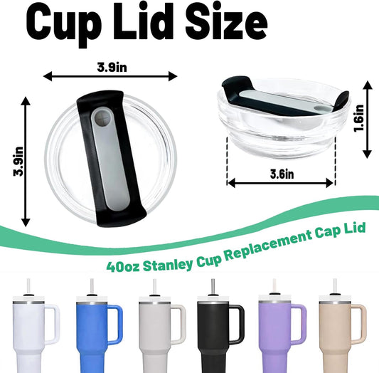 40 OZ Tumbler Lid Replacement Fit for Stanley Cup, 2 Pack Clear Replacement Lids Fit for Stanley Travel Tumbler, Spill Proof Tumbler Covers for Stanley Cup Accessories (Clear - White) - Colors A