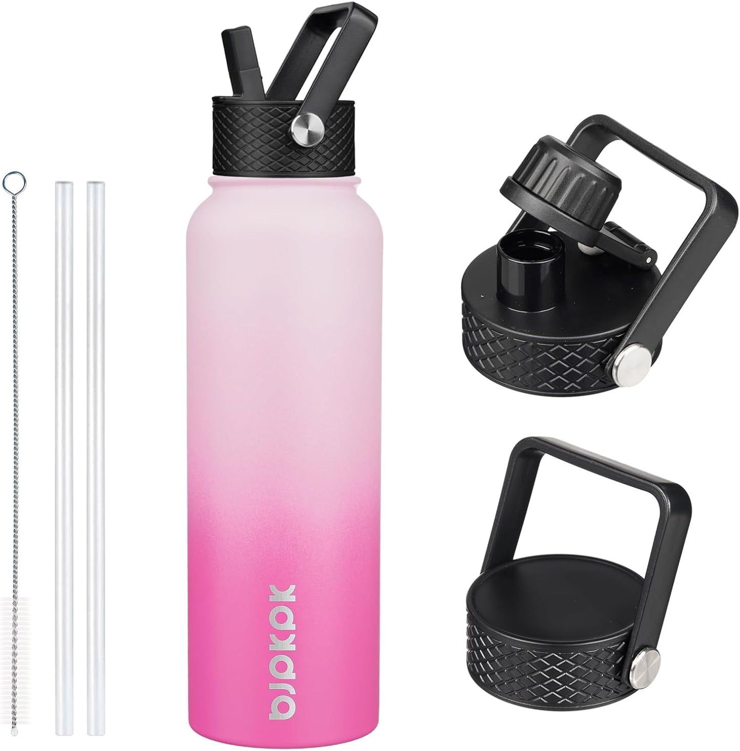 BJPKPK Insulated Water Bottles with Straw Lid, 40oz Stainless Steel Water Bottles with 3 Lids, BPA Free Leakproof Thermo, Tumblers, Cups for Sports, Gym- Midnight - Colors B