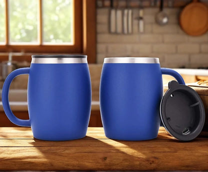CHILLOUT LIFE Stainless Steel Insulated Coffee Mugs Set of 2 (14oz) – Double Wall Coffee Cups with Spill Resistant Lid & Strong Handle, Shatterproof Cups for Cold Drinks and Hot Beverages