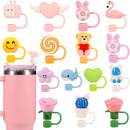 15 PCS Cute Silicone Straw Cover Cap for Stanley Cup Accessories,Simple Modern Straw Covers,10mm Straw Topper Compatible with 30&40 Oz Tumbler