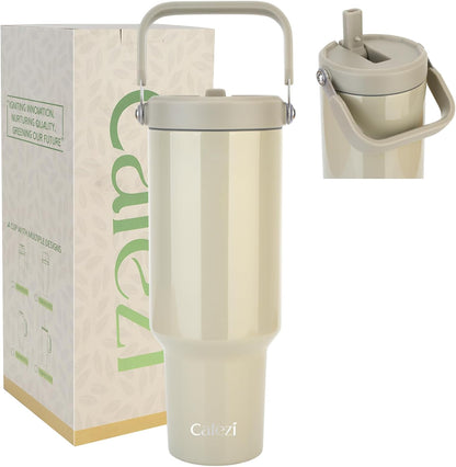 40 oz Insulated Tumbler with Top Handle and Flip Straw, Vacuum Insulated Stainless Steel Cup with Leak-Proof Lid, Sweat-Free, Fits Cup Holder, Keeps Ice Cold up to 30 Hours