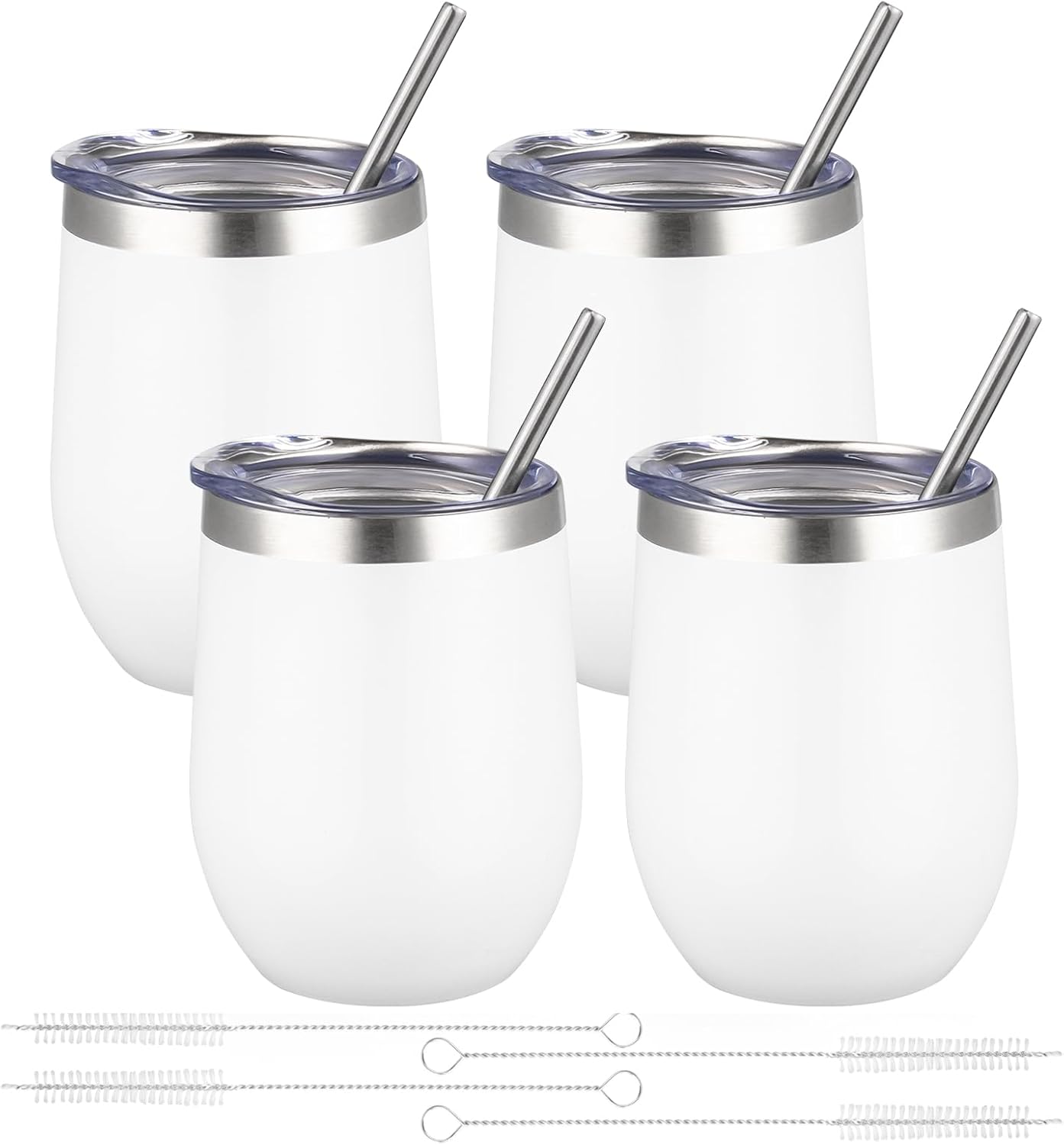 12oz/4 Pack Wine Tumbler Glasses with Lid Stemless Double Wall Vacuum Stainless Steel Travel Tumbler Keeping Cold & Hot for Wine,Coffee,Cocktails,Drinks-Family and Gifts (Multi color-dark)
