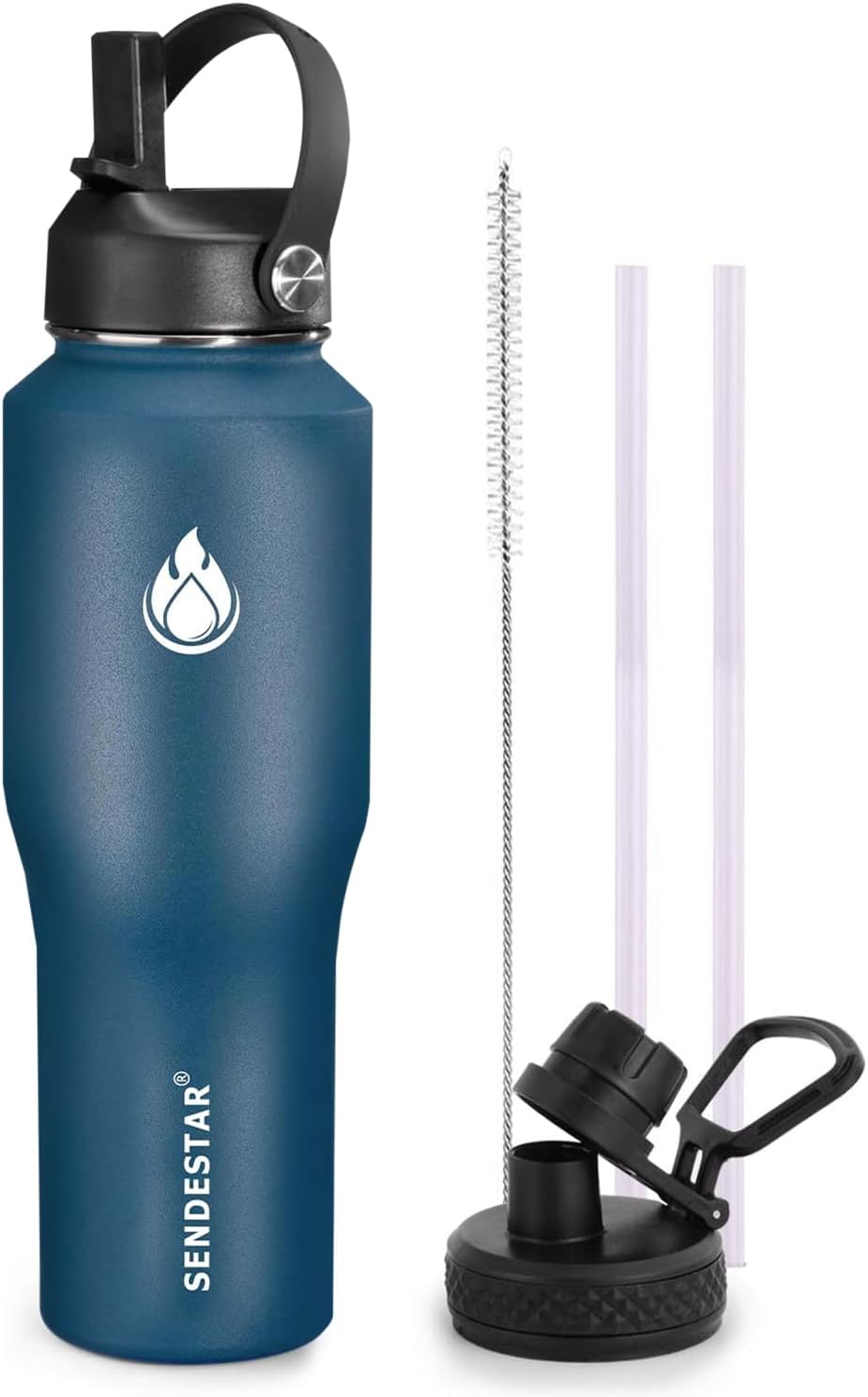 SENDESTAR 40oz Water Bottle Wide Mouth Stainless Steel Vacuum Insulated Double Wall with Straw Lids Fit in Any Car Cup Holder