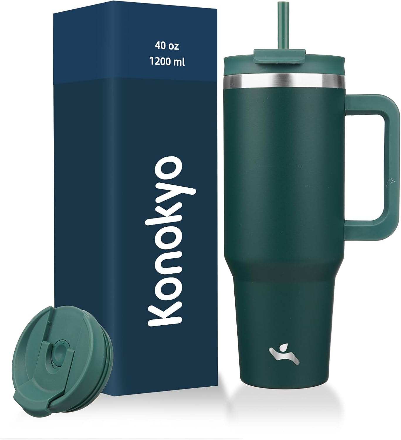 Konokyo 30 oz Tumbler with Handle and 2 Straws,2 in 1 Lid Insulated Water Bottle Stainless Steel Travel Coffee Mug,Sky