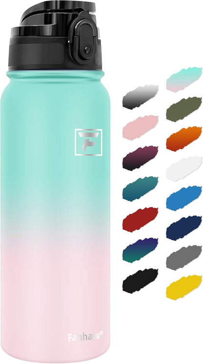 Fanhaw 20 oz Insulated Stainless Steel Water Bottle with Anti-Dust Chug Lid, Leakproof Vacuum Metal Everyday Use Bottle for Kids, Teens & Adults, Back to School Essentials (Green Blue)