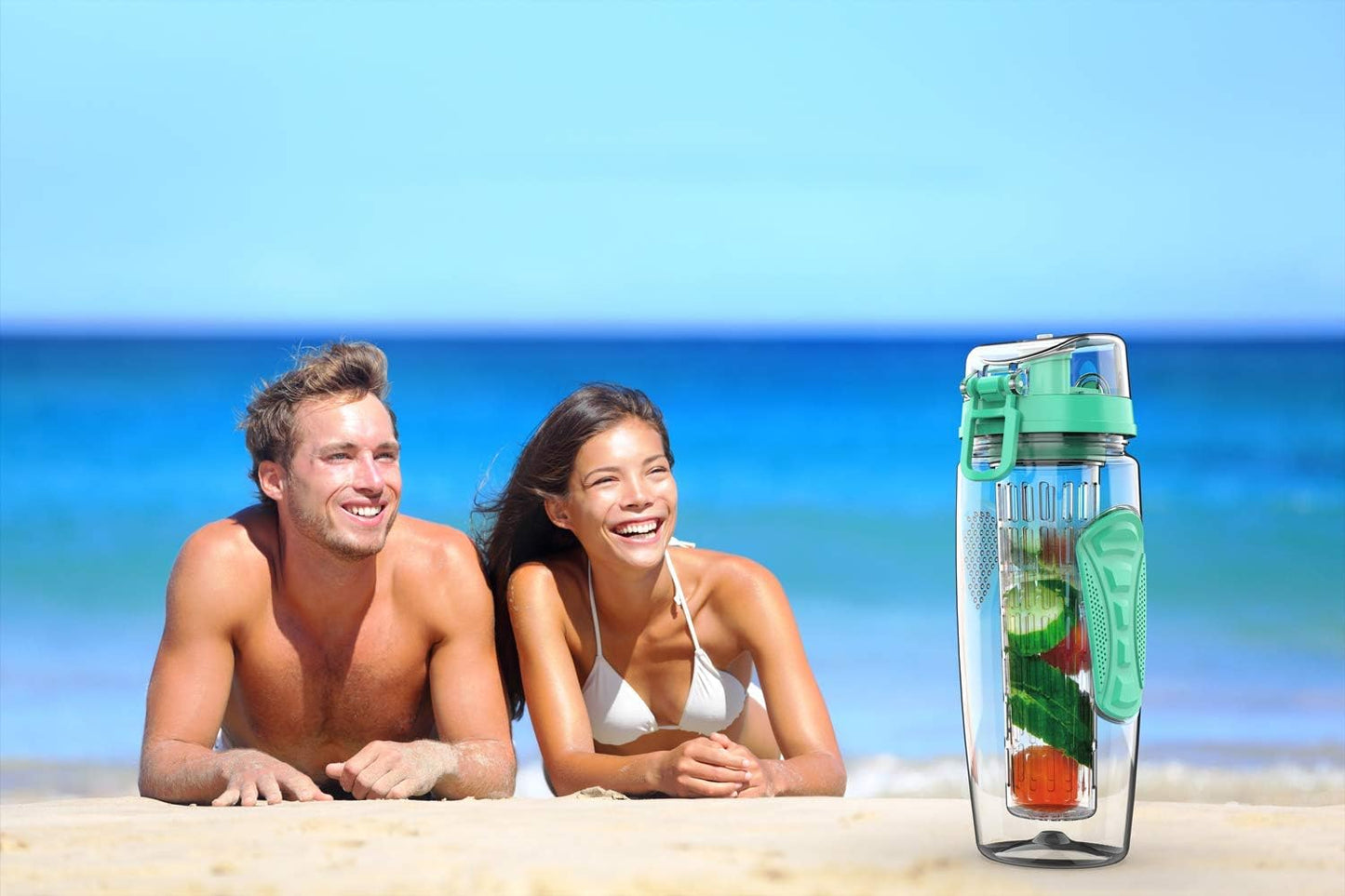 Fruit Infuser Water Bottle 32oz- Durable, Large - BPA Free Tritan, Flip Lid, Leak Proof Design - Sports, Camping