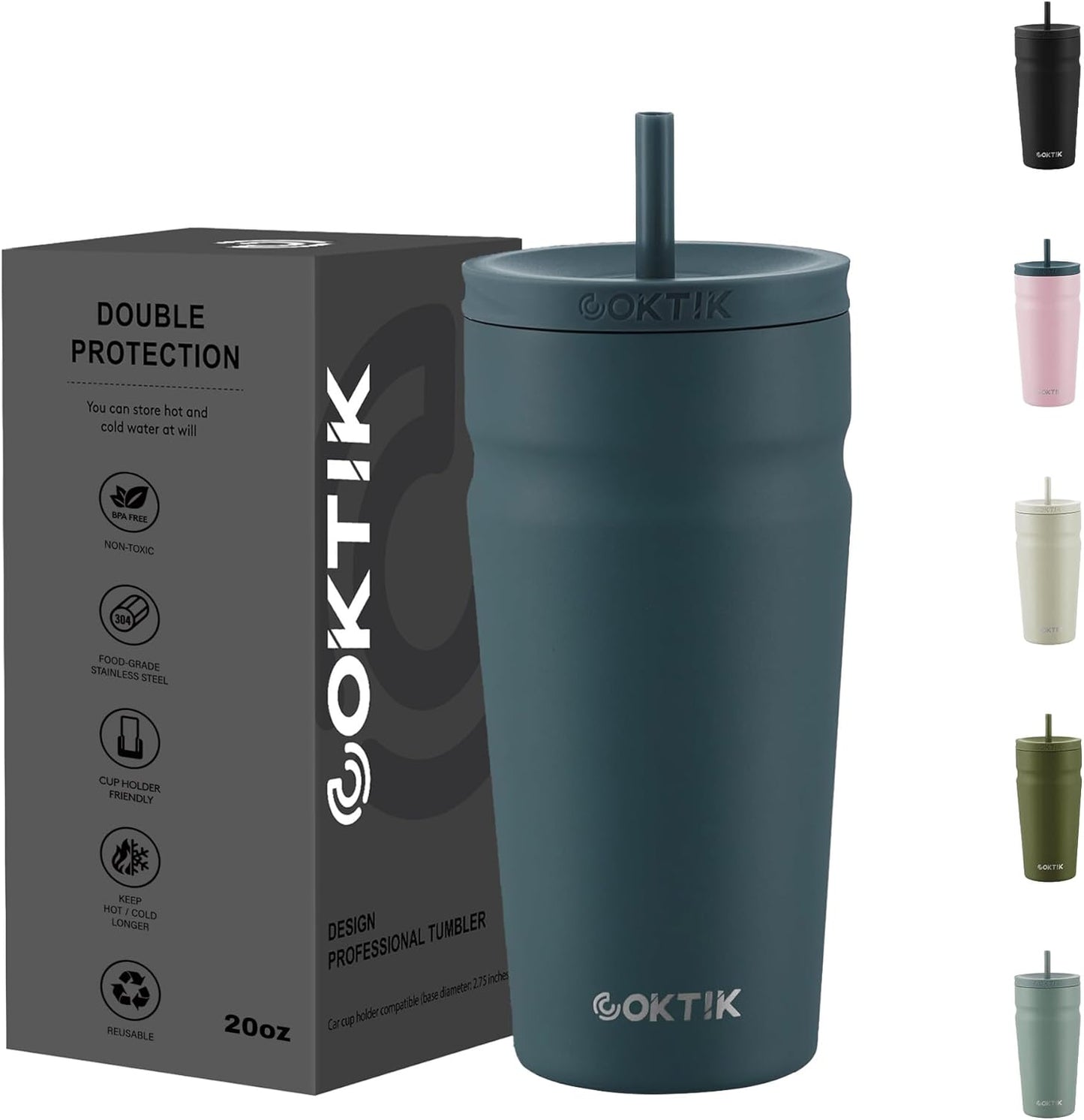 COKTIK 24oz Insulated Tumbler with Lid and Straw Iced Coffee Cup Reusable Stainless Steel Travel Mug Water Bottle Cupholder Friendly for Women Men Her Him (Blush)