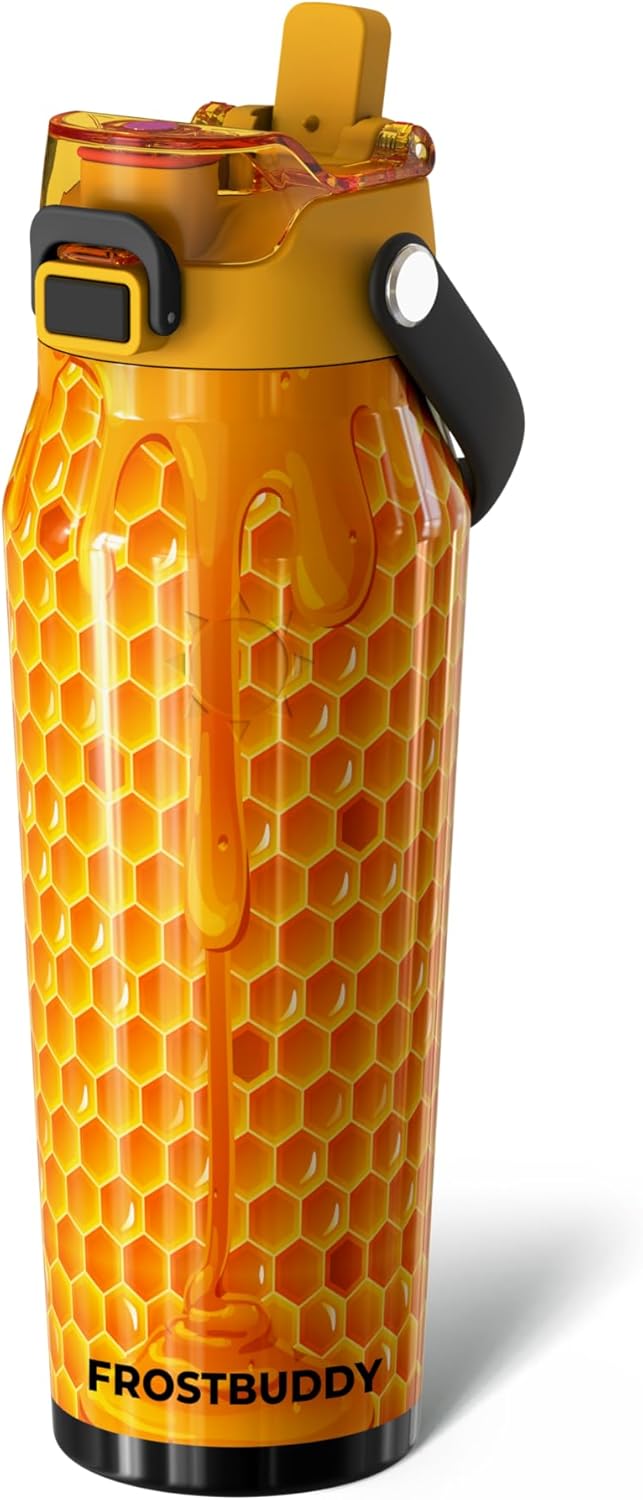 Frost Buddy 24oz Insulated Water Bottle with Straw & Chug Lid | Leak-Proof Stainless Steel | 24-Hours Cold | Sweat-Proof, Cup Holder Friendly | Ideal for Gym, Travel, Sports & Everyday Hydration - Colors A