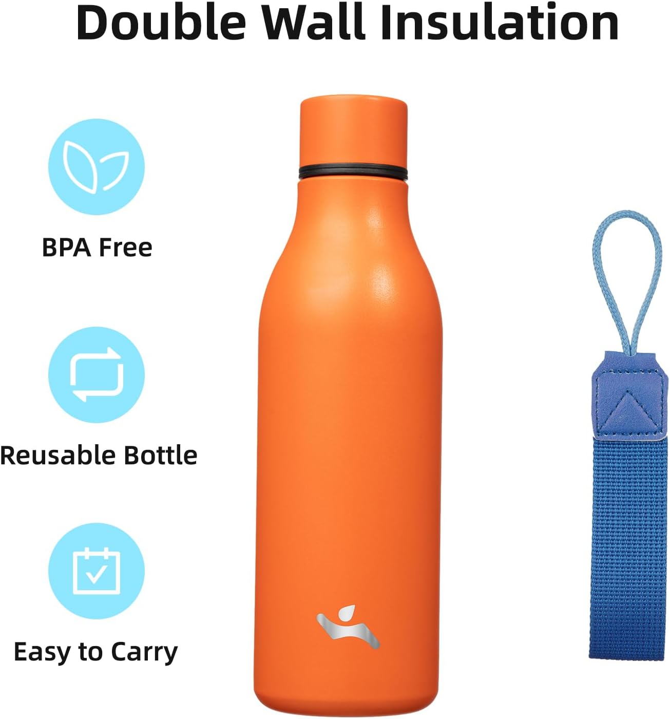 Konokyo Insulated Water Bottle with Strap,18 oz Double Wall Stainless Steel Vacuum Bottles Metal Water Flask,Macaron Green - Colors A